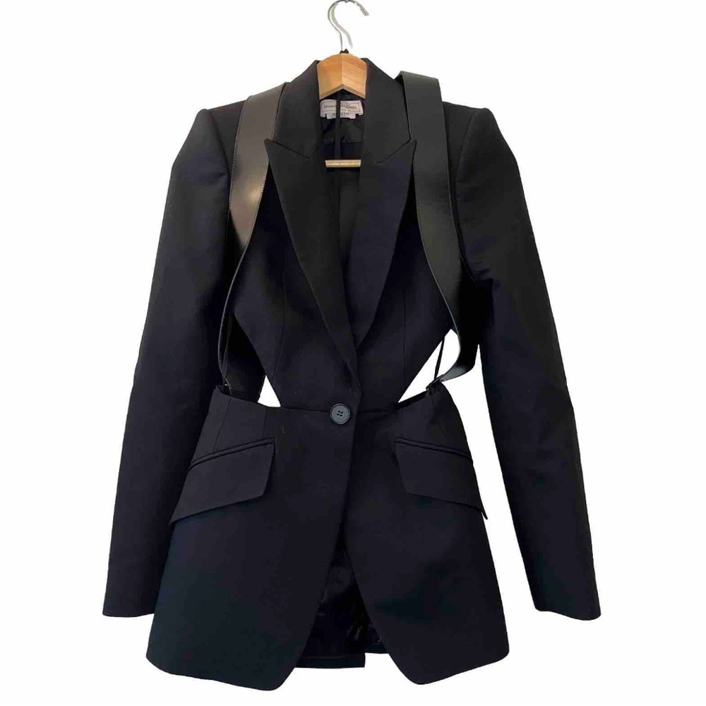 Alexander McQueen Black Blazer Leather Harness Cutout 2 Formal NWOT 🟡 - Picture 4 of 14